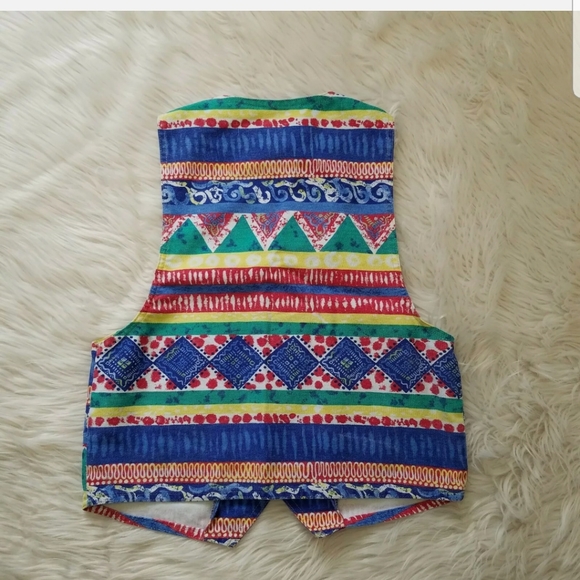 VTG Stuffed Shirt Jeanswear Denim Women Vest Size M Tribal Aztec Colorful - Picture 2 of 8